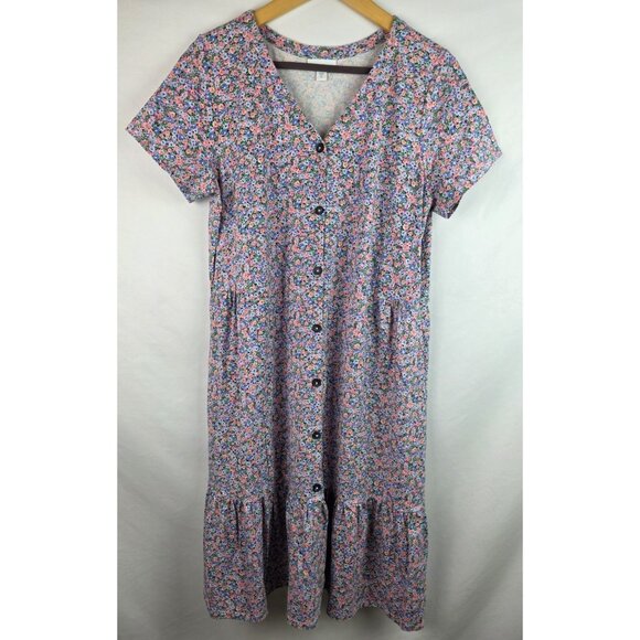 J.Jill Women's Dress Size Medium Floral Short Sleeve Button Down Shift Dress - Picture 1 of 12